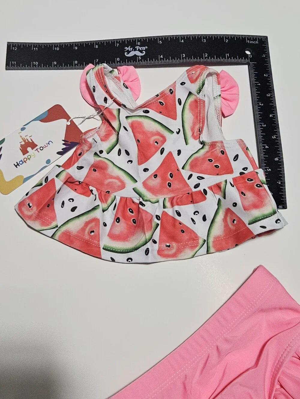 NWT Happy Town Baby Girl Watermelon Swimsuit Bikini & Hat Set 3-6M